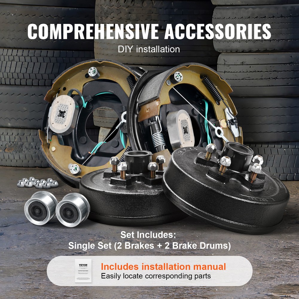 VEVOR Electric Trailer Brake 10" x 2-1/4" & 5 on 4.5" Hub Drum Kit for 3500 lbs