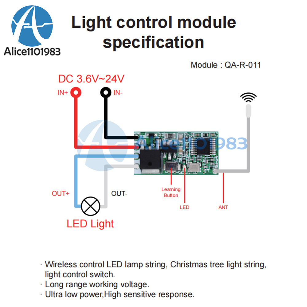 433mhz DC 3.6V-24V 1CH Relay Wireless RF Remote Control Switch Receiver Module