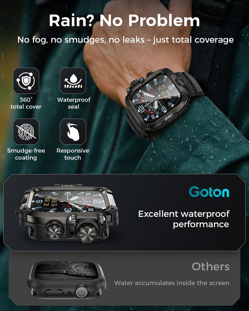 Goton Rugged Case and Band Kit with Screen Protector for Apple Watch 46mm, Compa