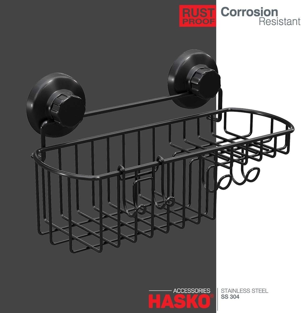 Space-Saving Black Shower Caddy with Suction Mount - Strong & Rustproof Design