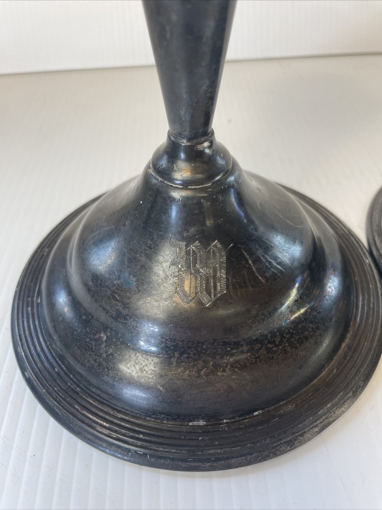 Antique E. B. Webster & Son Silverplate Pair Candle Stick Holders Spiderweb 2701