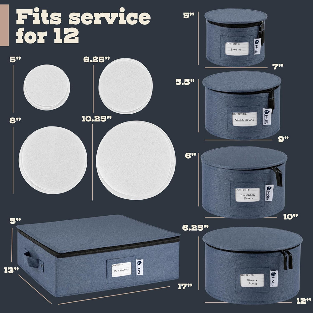 Denim Blue Hard Shell Storage Containers Set for Dinnerware - Service for 12