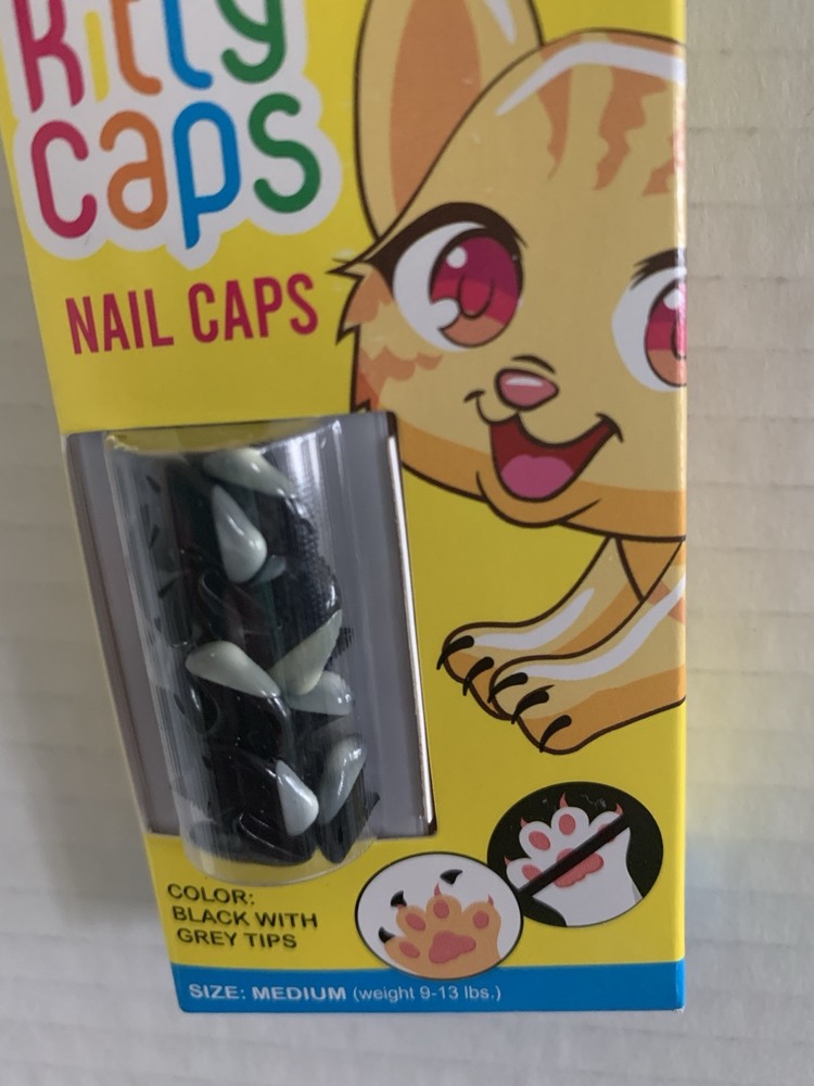 Kitty Kat Black & Gray Nail Caps. ( Size Medium )