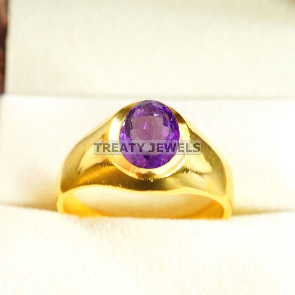 Amethyst Oval Cut With 14K Solid Gold Ring For Men's #A691