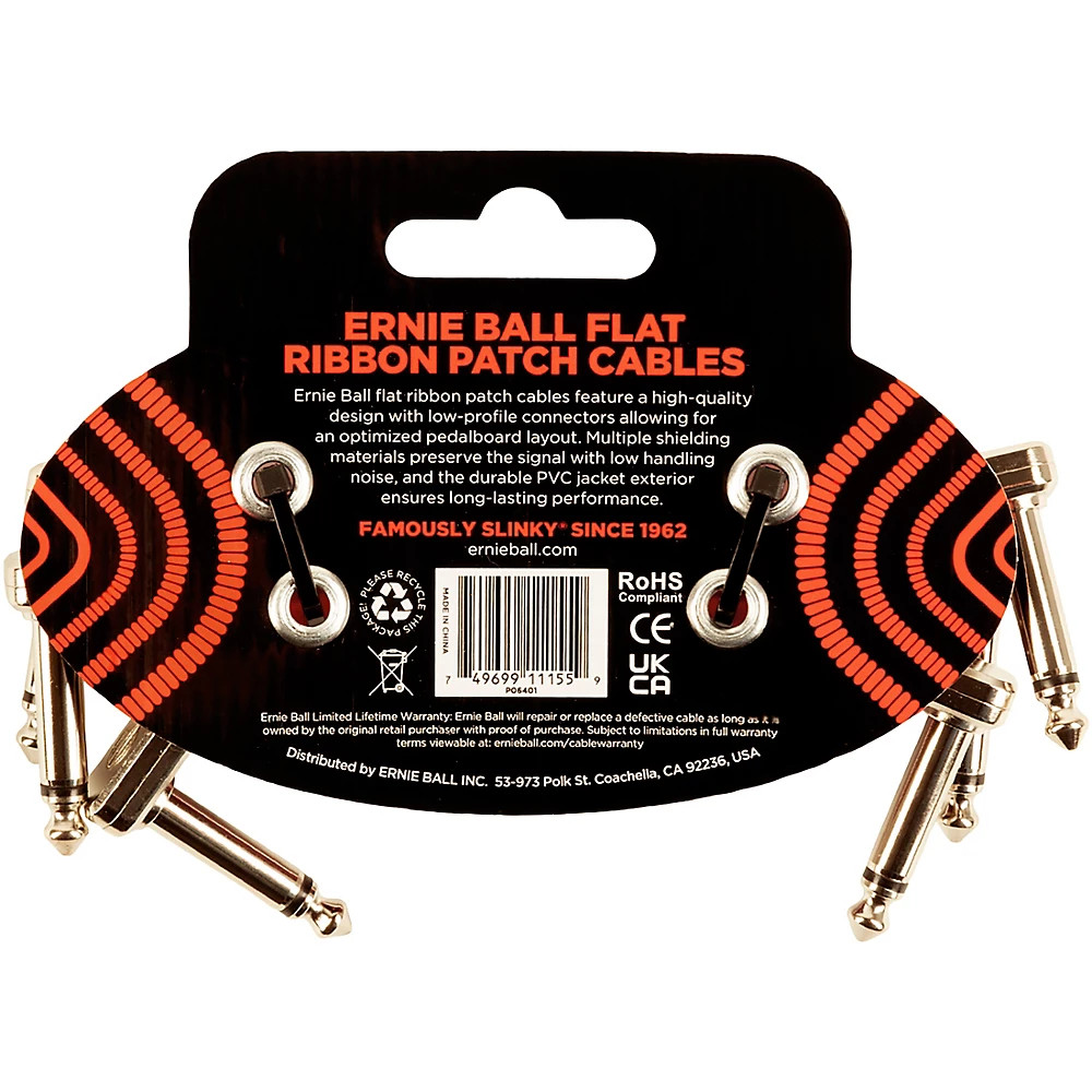 Ernie Ball Flat Ribbon Patch Cables, 3-Pack 3 in. Red