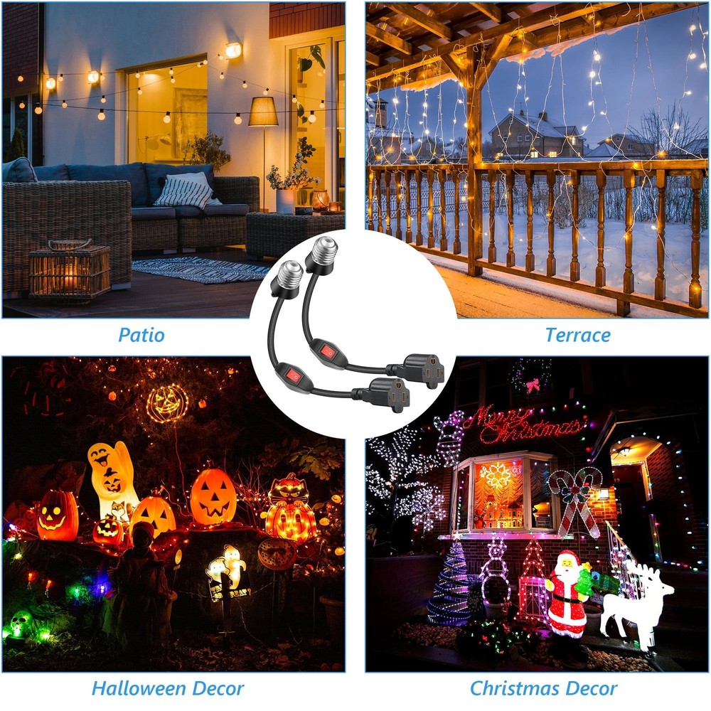 Feekoon 1 Pack 3 Prong Light Socket Outlet Adapter with On/Off Switch for...