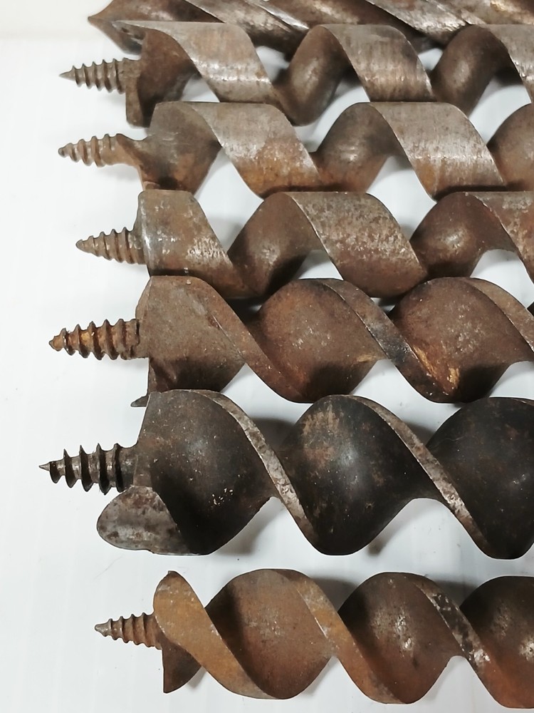 (6) Large Long Antique Auger Drill Bits Woodworking Tools, 9"-17"
