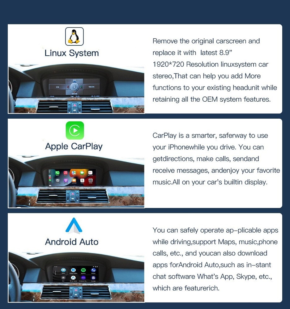 Android Auto/Wireless CarPlay For BMW 3/5er E60 E61 E62 E63 E64 E90 E91 E92 E93