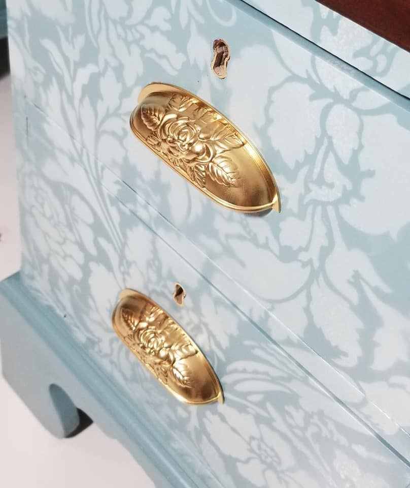 3-3/4" Old Rose Pattern Cup Pull Satin Brass