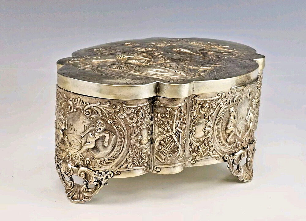 Large 19C German Repousse Silver Box