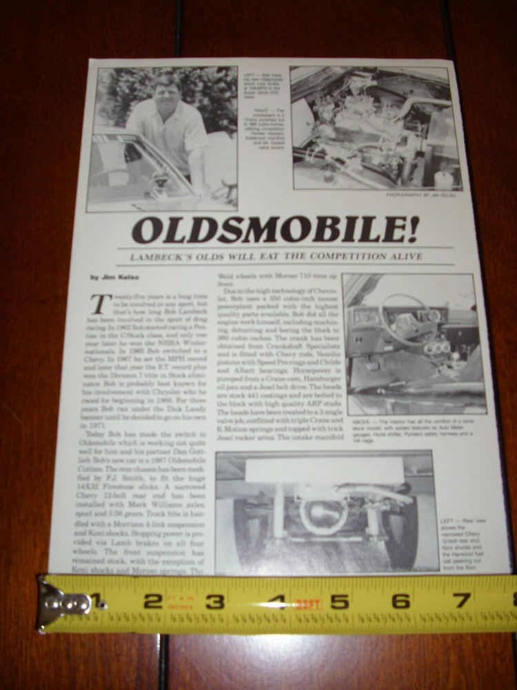 1987 OLDSMOBILE CUTLASS RACE CAR - ORIGINAL 1987 ARTICLE