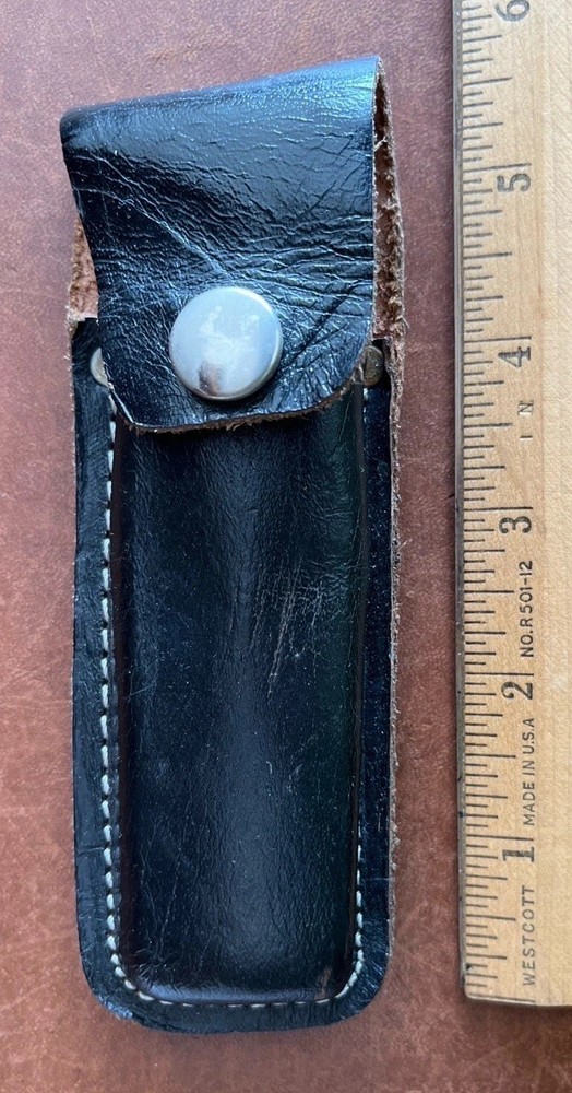 🔥🔥 Vintage Black Leather Folding Knife Sheath 5.5” Snap Closure Belt Loop