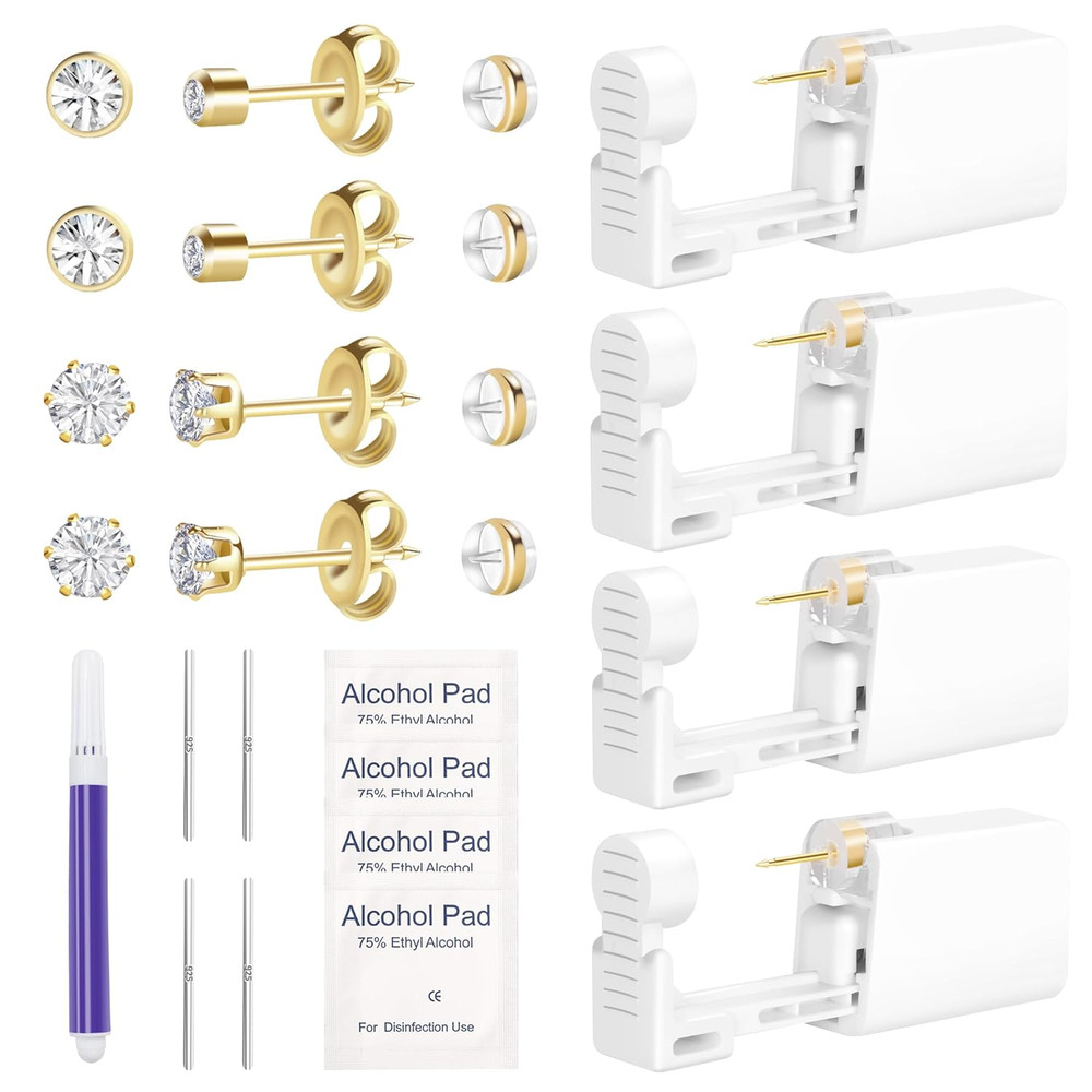 4Pcs Ear Piercing Kit Gold, Disposable Piercing Kit, Easy and Safe Ear Piercing