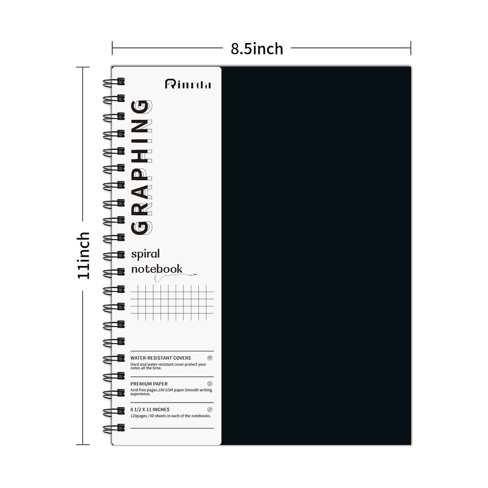 Graph Paper Notebook Spiral Notebook 8.5" x 11"-4 Pack Grid Paper Notebook Gr...
