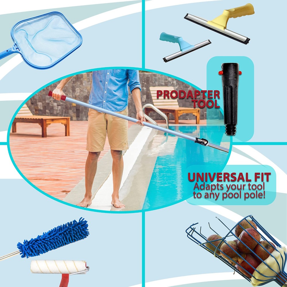 Telescopic Pool Pole 16 Ft Adjustable Push Button Lock w Adapter