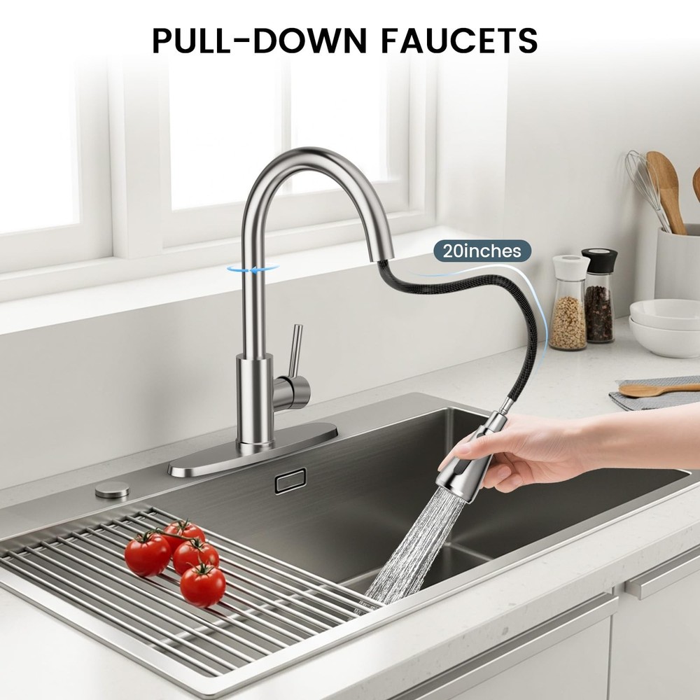 FEELSO Single Handle Kitchen Faucet Pull Down Sprayer Brushed Nickel