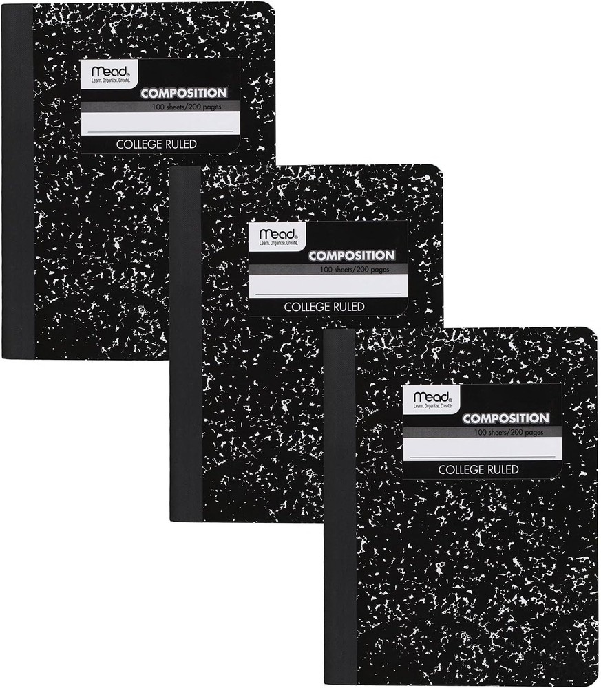 Versatile Black Marble Composition Notebooks, 3 Count, Ideal for Journaling
