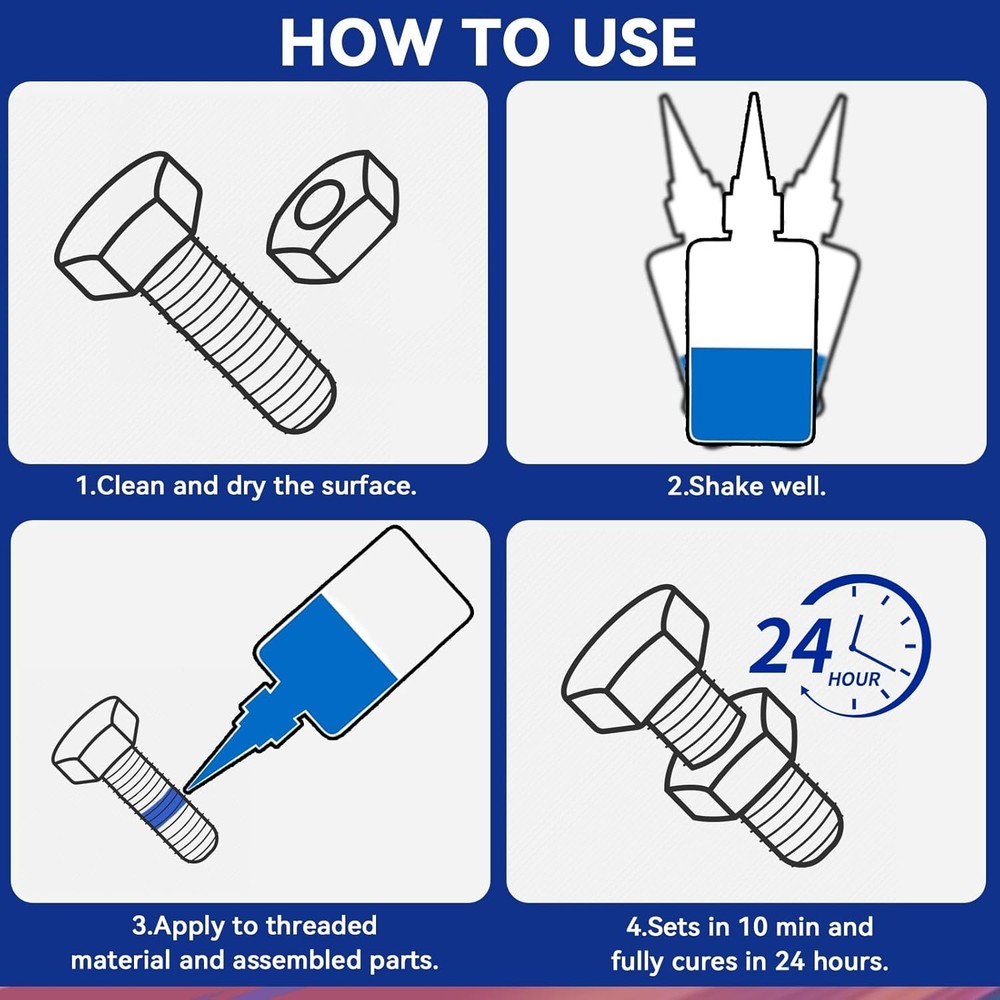 Thread Lock Blue and Red, Threadlocker Medium High Strength, Thread...