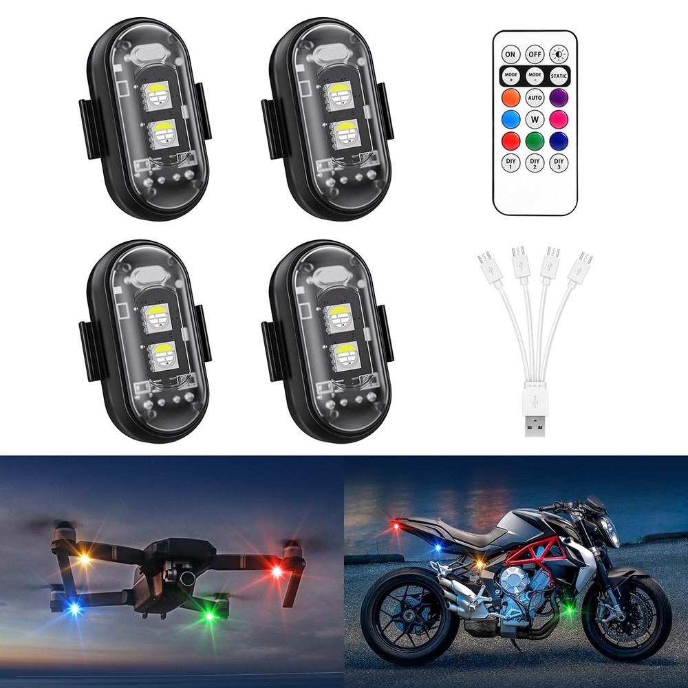 4pc Wireless LED Strobe Light RGB Flashing Strobe Lights 4-in1 USB Rechargeable