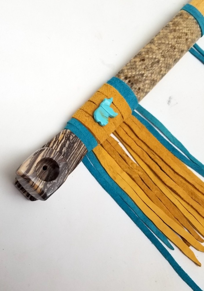18" Marbled Soapstone Peace Pipe, Apache Bear Spirit Peacepipe