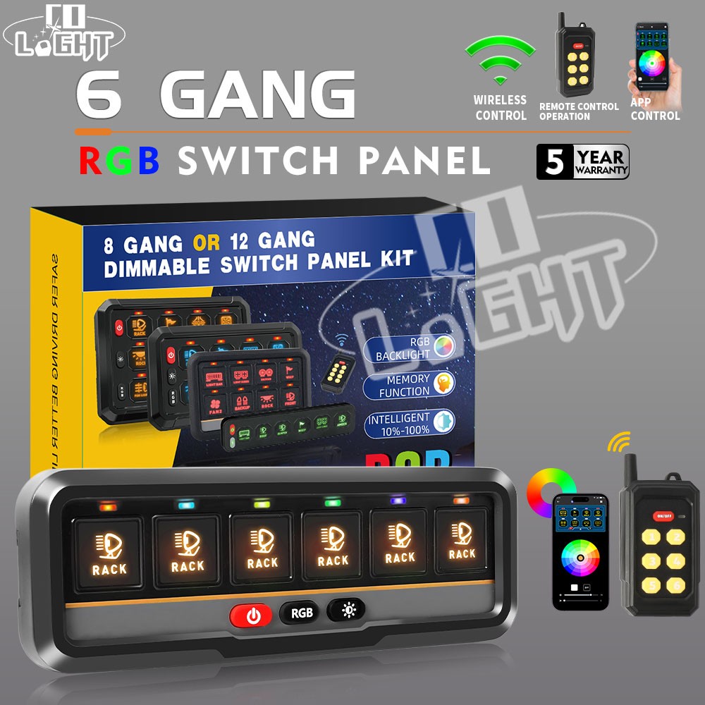 Colight 6/8/12 Gang RGB Wireless Switch Panel LED Light Circuit Relay System