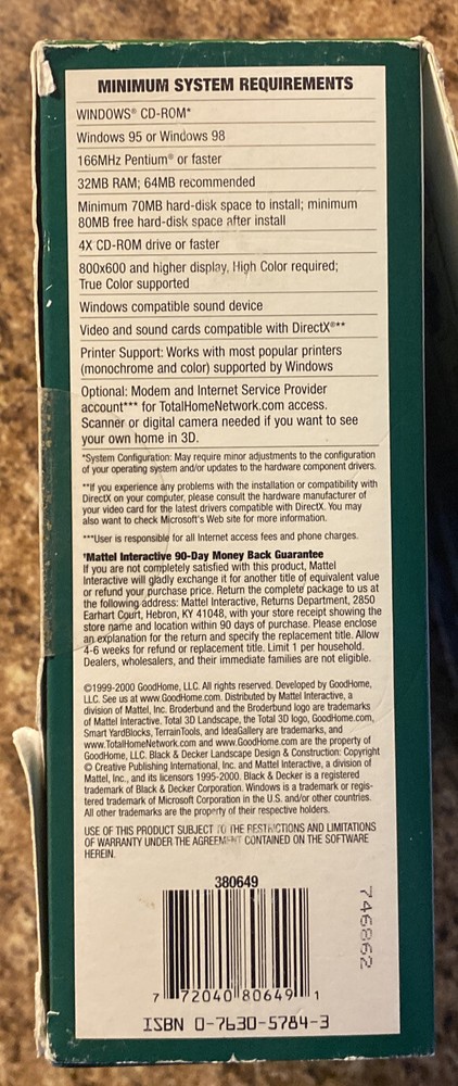 Broderbund Total 3D Landscape Deluxe 3.0 Software
