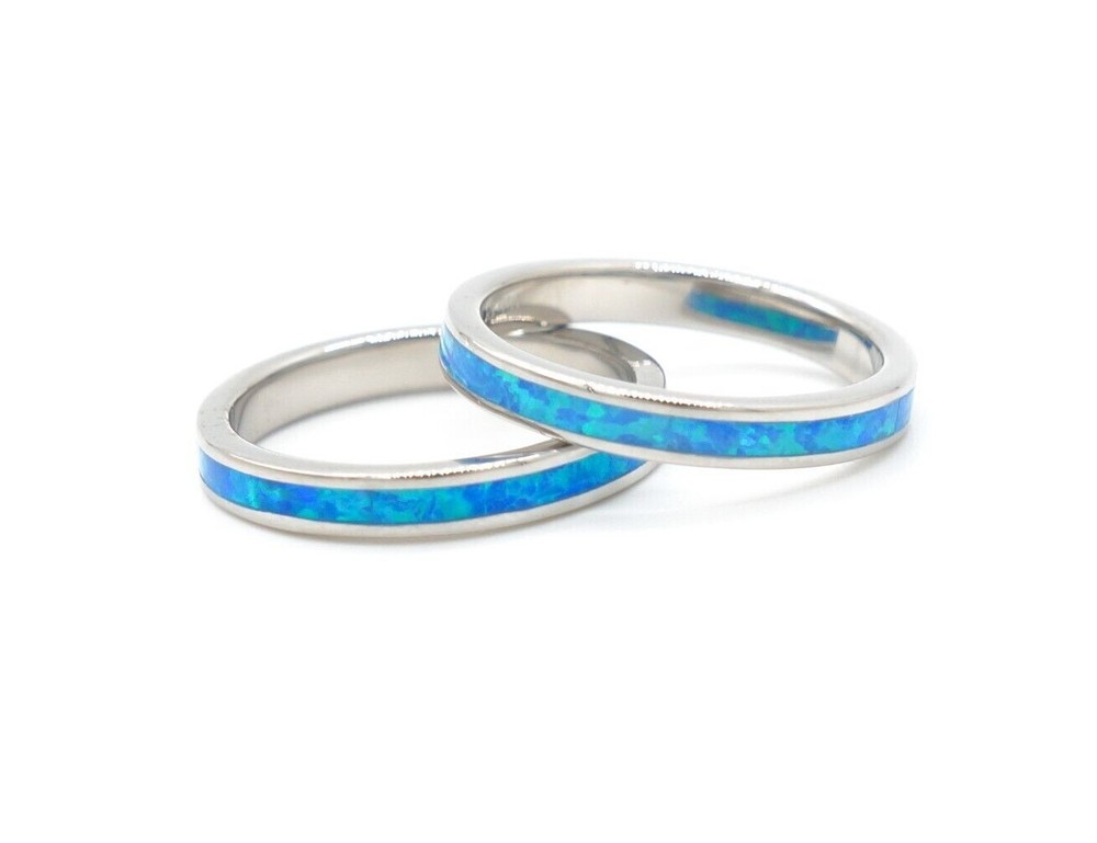 925 Sterling Silver Synthetic Opal Ring - 3mm Eternity Band