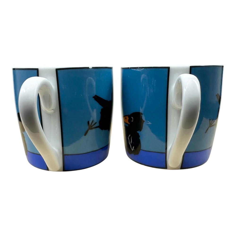 2 KONITZ ESPRESSO Cup CROW on BLUE HAND PAINTED