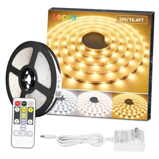 LED Tunable White Strip Light, Warm to Cool White, 16.4ft Dimmable 16.4 ft