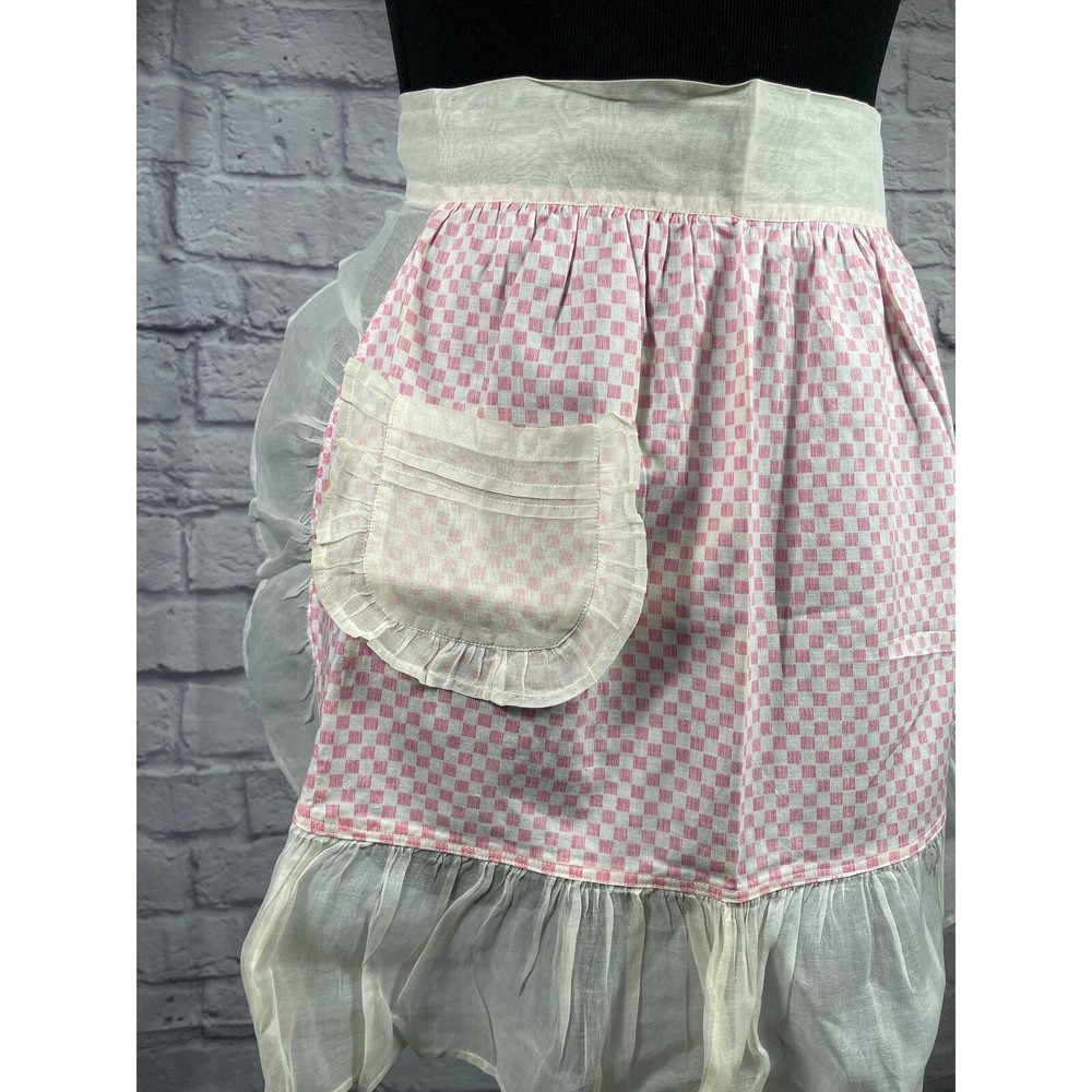 Vintage pink and white gingham hostess apron