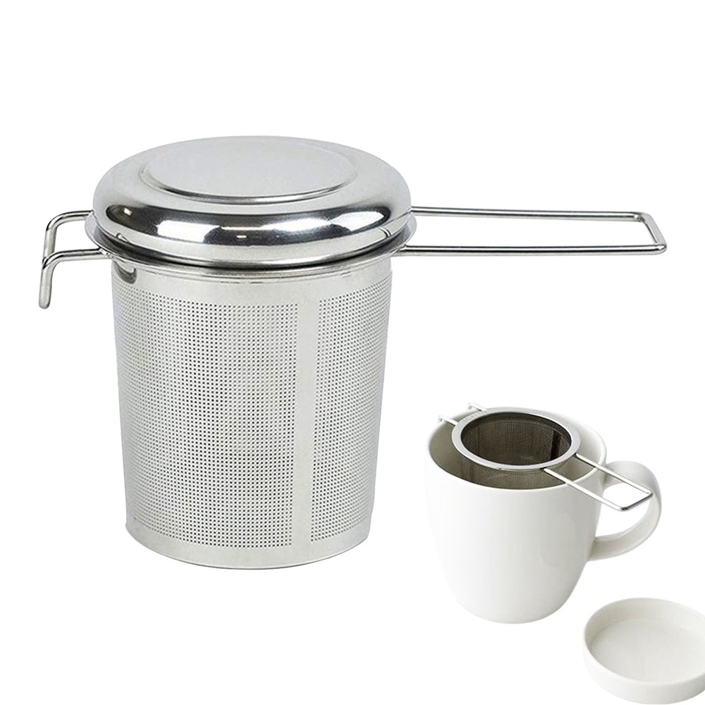 Stainless Steel Tea Diffuser Basket with Handle & Lid, Loose Leaf Tea Strainer