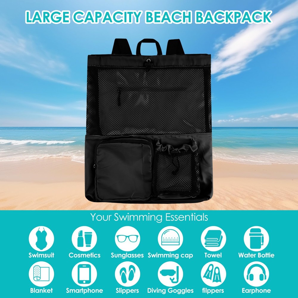 Large Mesh Swim Backpack Drawstring Waterproof Beach Bag Gym Workout Bag