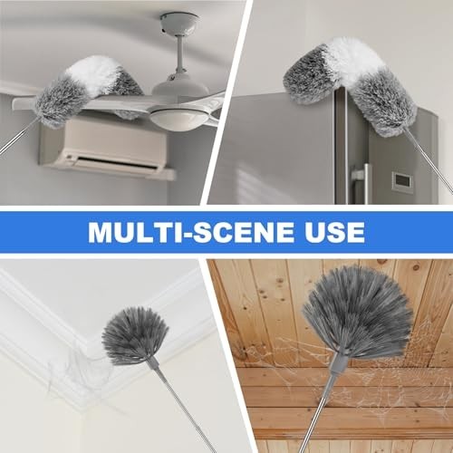 3PCS Cobweb Duster Set with Extension Pole, Long Handle Feather Duster & Ceiling