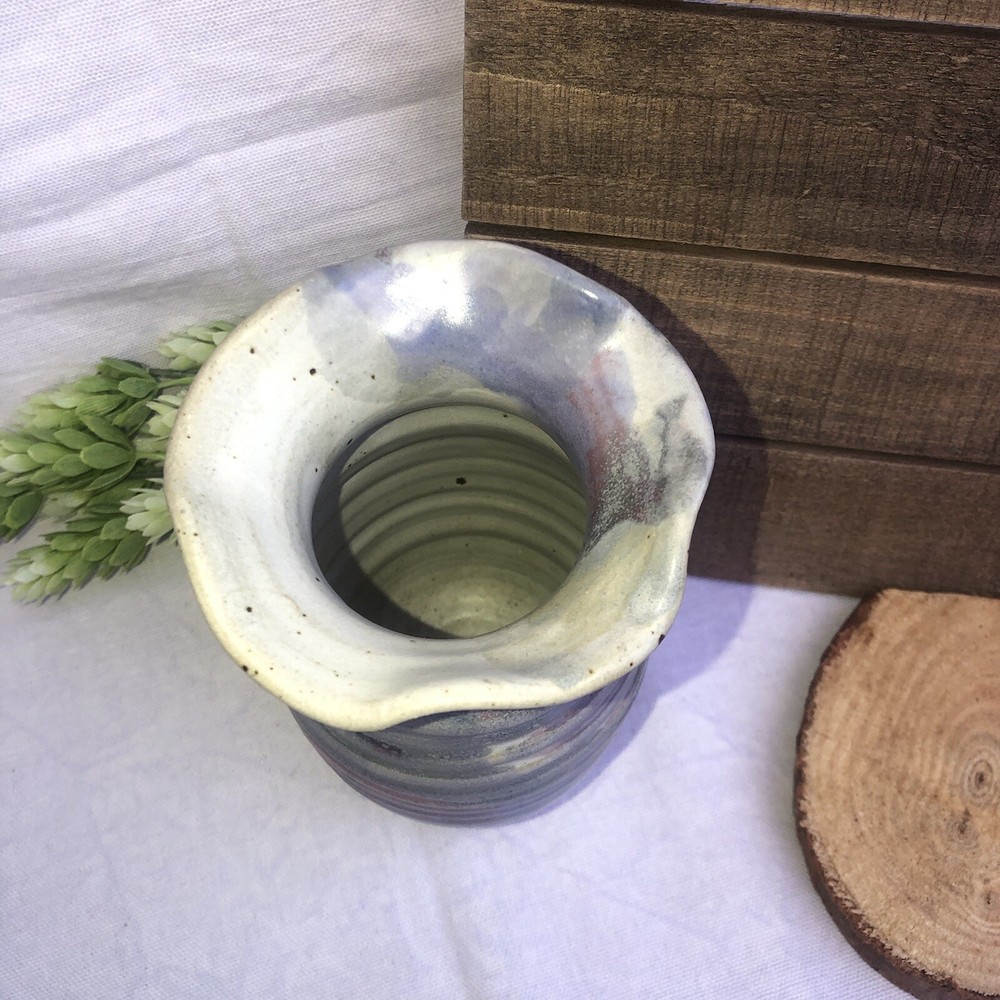 Stretch Top Pottery Vase Pastel Colors Signed