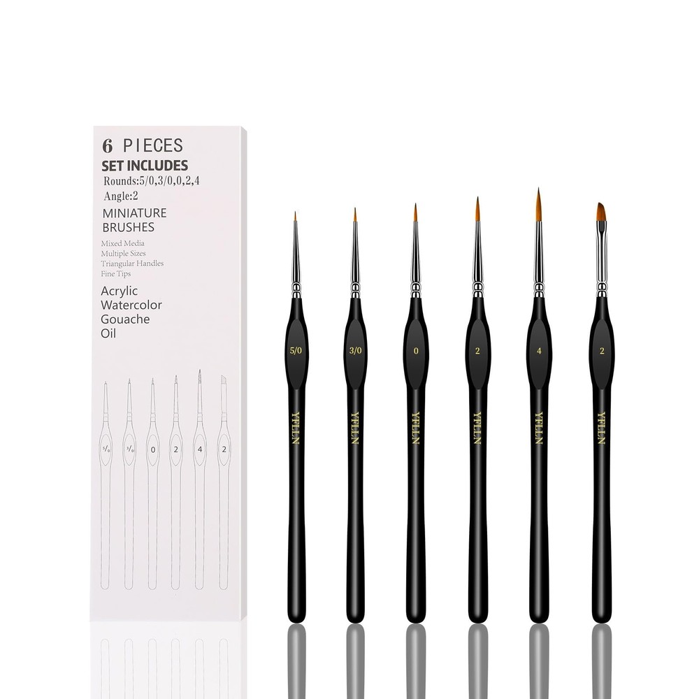 6Pcs Miniature Paint Brushes Set with Triangular Handles - for 6PCS, Black
