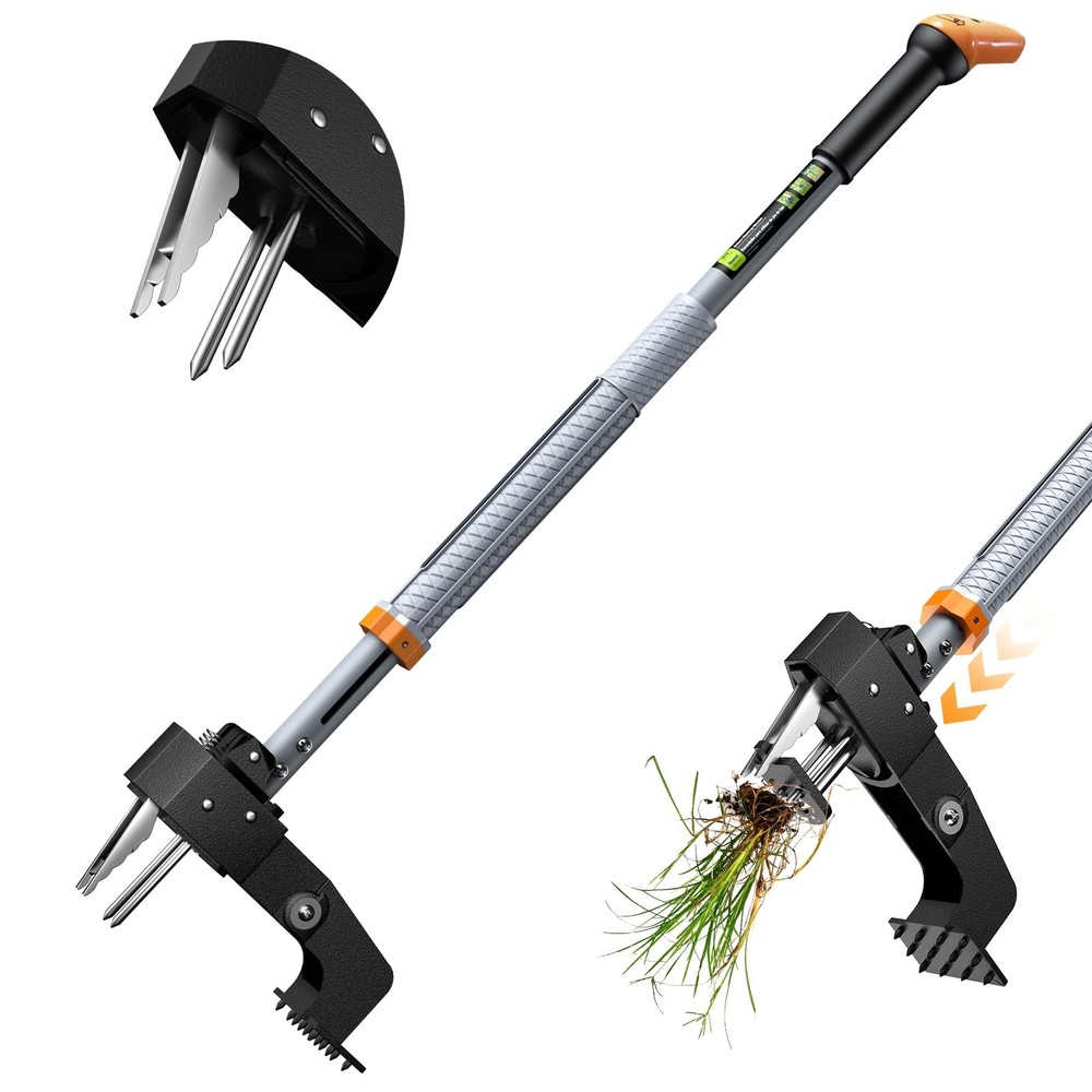 Weed Puller Tool - Stand Up Weed Puller with 4-Claw Steel Head, 39"-46" Retra...