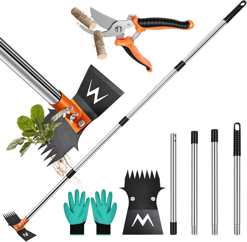 3-in-1 Garden Hoe & Weed Puller with 60" Telescoping Handle + Shears