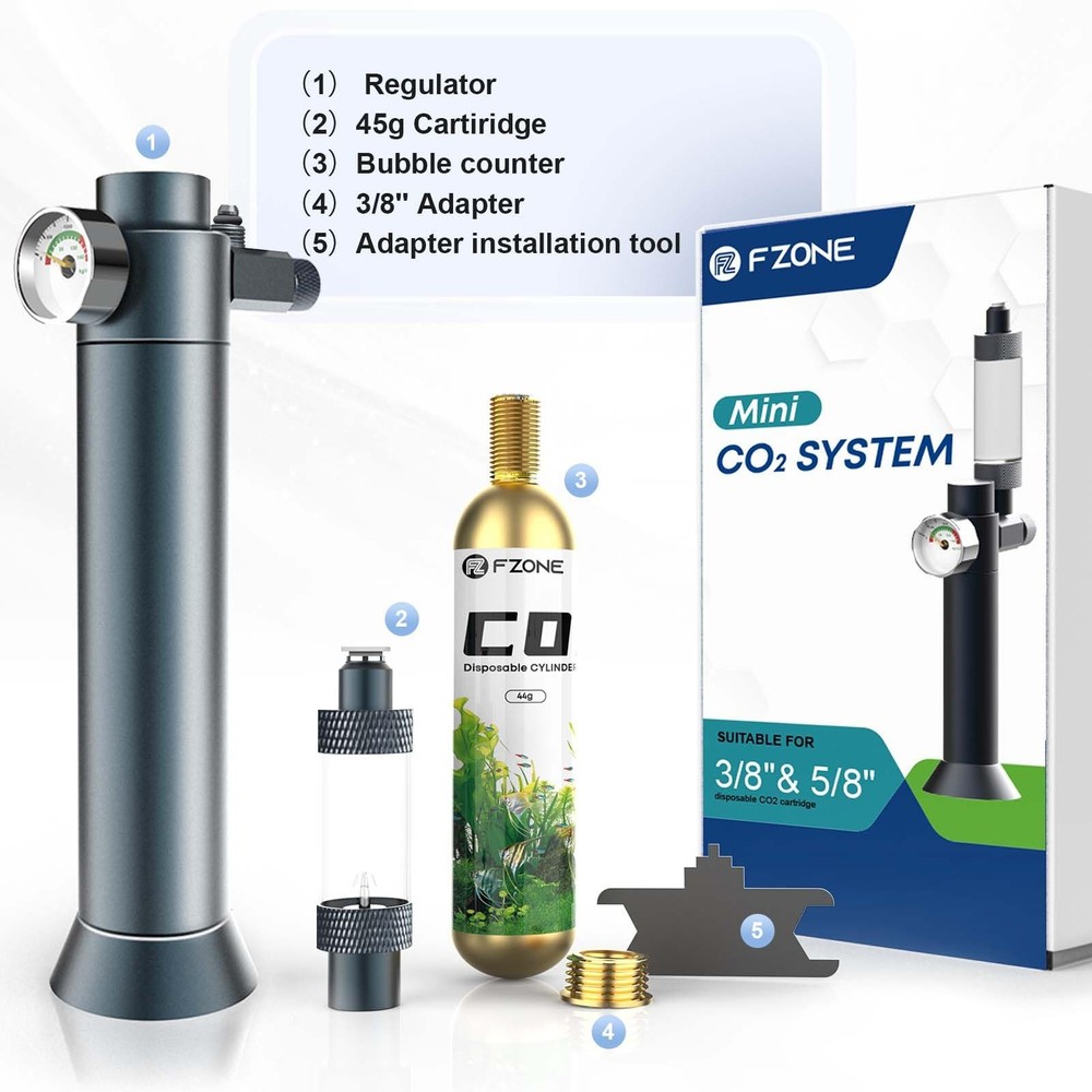 FZONE Desktop Aquarium CO2 System, Regulator with 45g silver grey