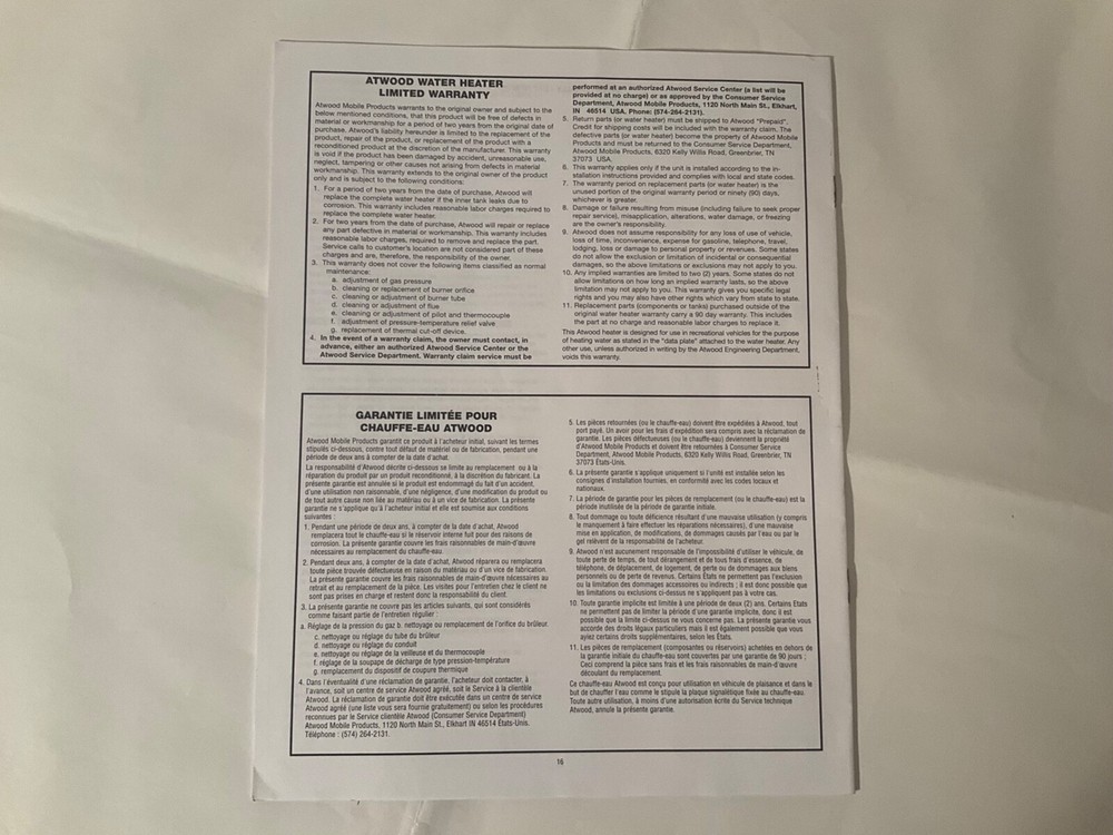 Atwood L.P. Gas Water Heater Guide Book Series 4-E &10-E *Manual MPD 93755*