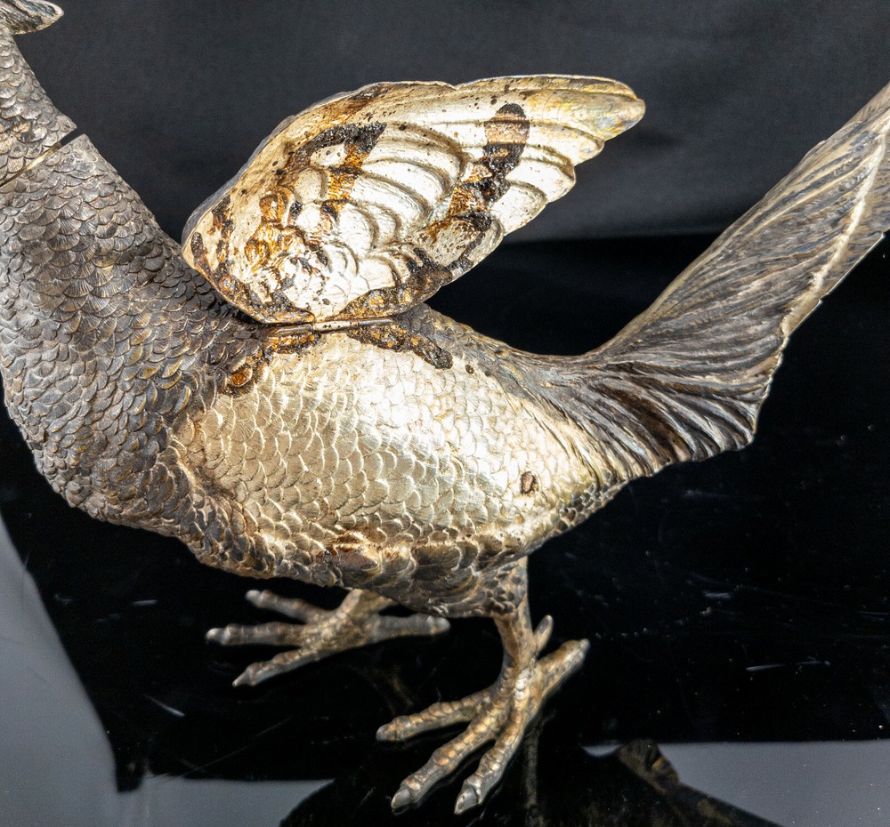 Antique Silver German 800 Table Pheasant Hanau Decorative Figural Bird
