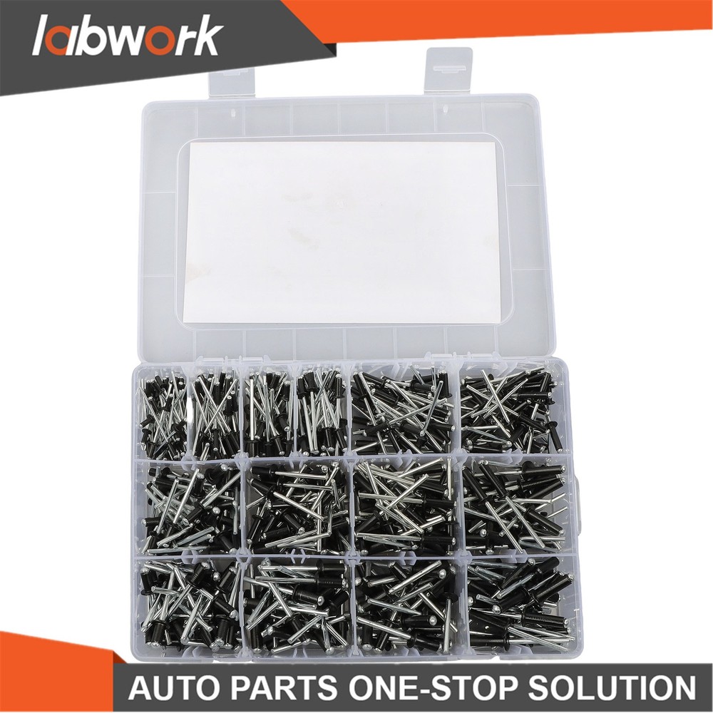 Labwork 500pcs Black Rivets Assortment Kit with 14 SAE Sizes (3/32"-3/16")