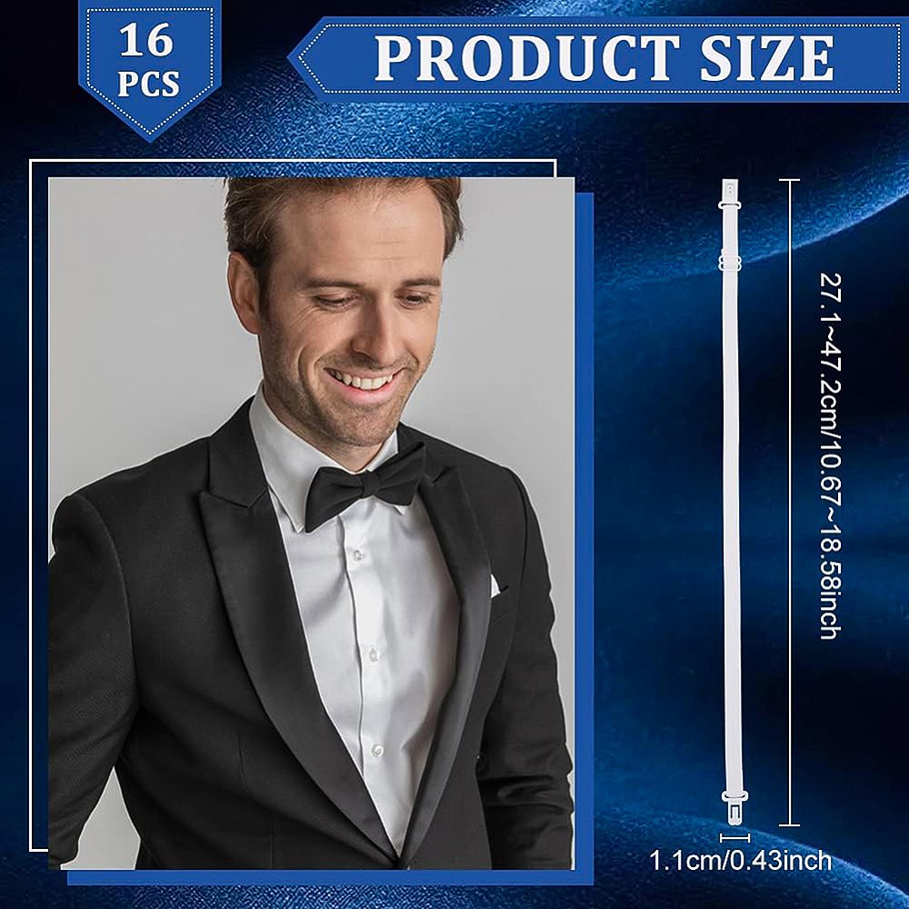 1box 16pcs Adjustable Polyester Elastic Bow Tie Extender Bands with Plastic