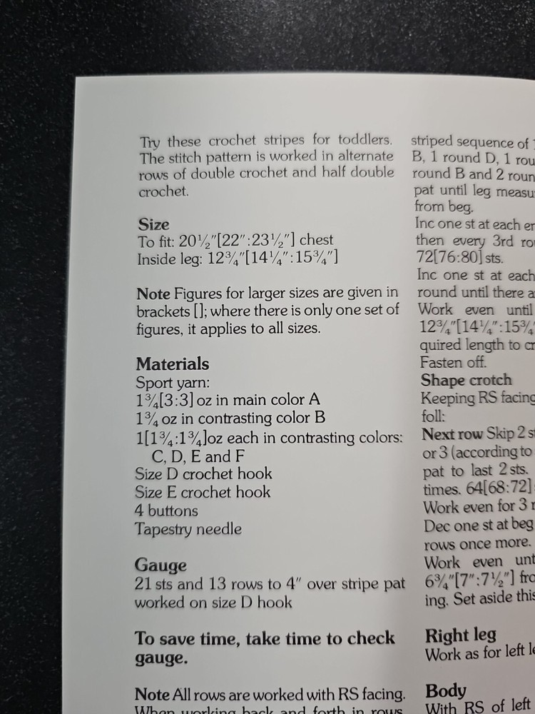 Marshall Cavendish Childs Striped Overalls Crochet Pattern