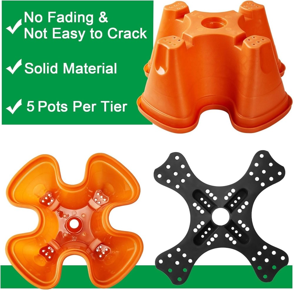 2 Set 5 Tier Stackable Planters Vertical Garden Pots with Wheels Indoor Outdoor