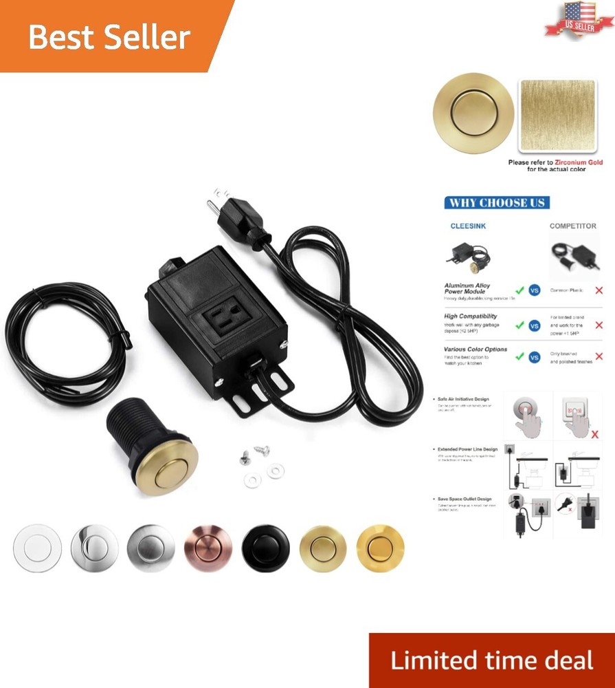 2" Brushed Gold Push Button Disposal Air Switch - Elegant Aluminum Power Module