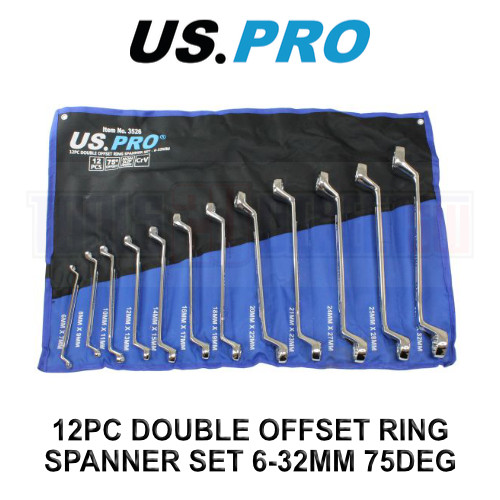 US PRO Tools 12 Piece Double Offset Ring Spanner Set 6 - 32mm 75DEG 3526