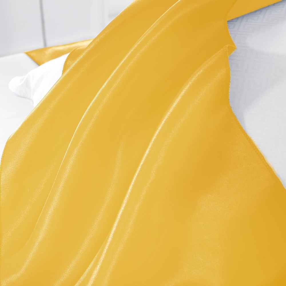 2 Pack Gold Table Runners 12 x 108 Inch Rectangular Smooth Satin Silk Table R...