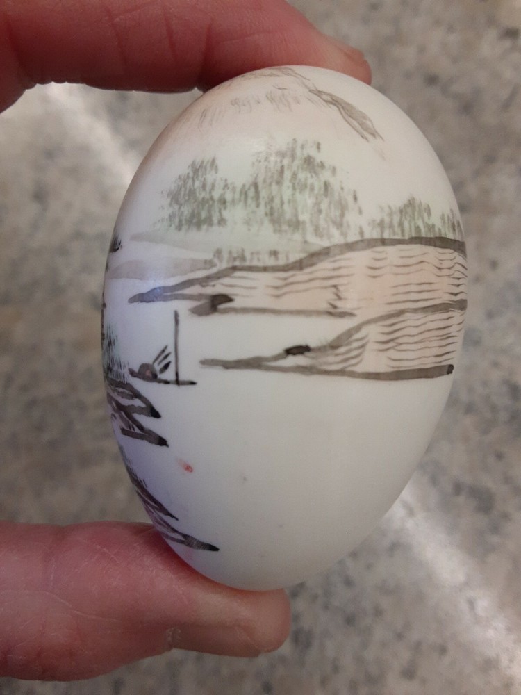 Oriental Art Painted Egg & Base Artist Signed China
