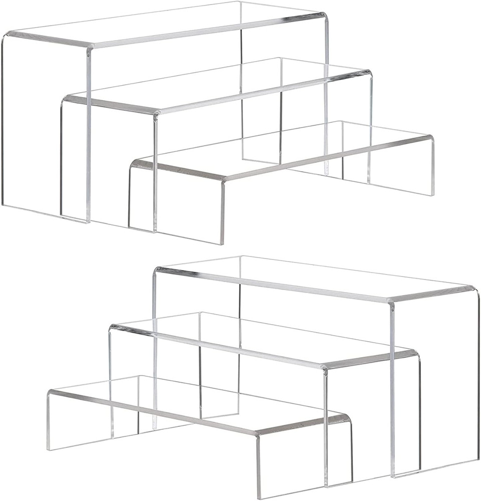 Display Risers, 6 Pcs(7.9”L~8.3”L~8.7”L) Rectangular Clear Acrylic Showcase Coll