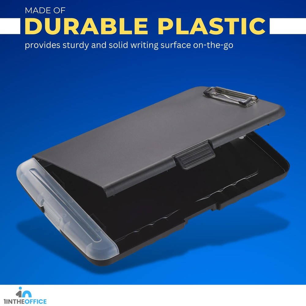 Clipboard with Storage Box, Plastic Storage Clipboard, Black 4 Pack